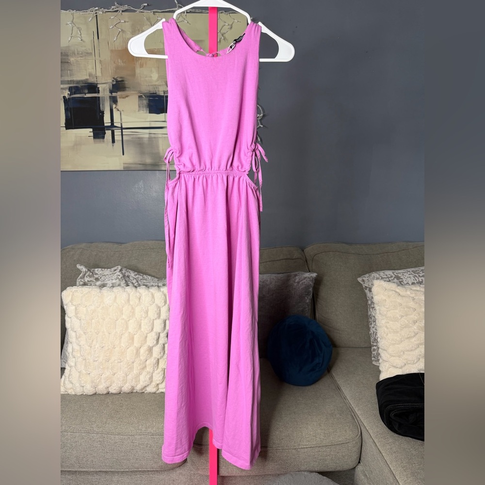Zara Pink Cotton Cutout Waist Midi Dress Size Small - Picture 3 of 6